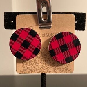 Plaid Red and Black Earrings